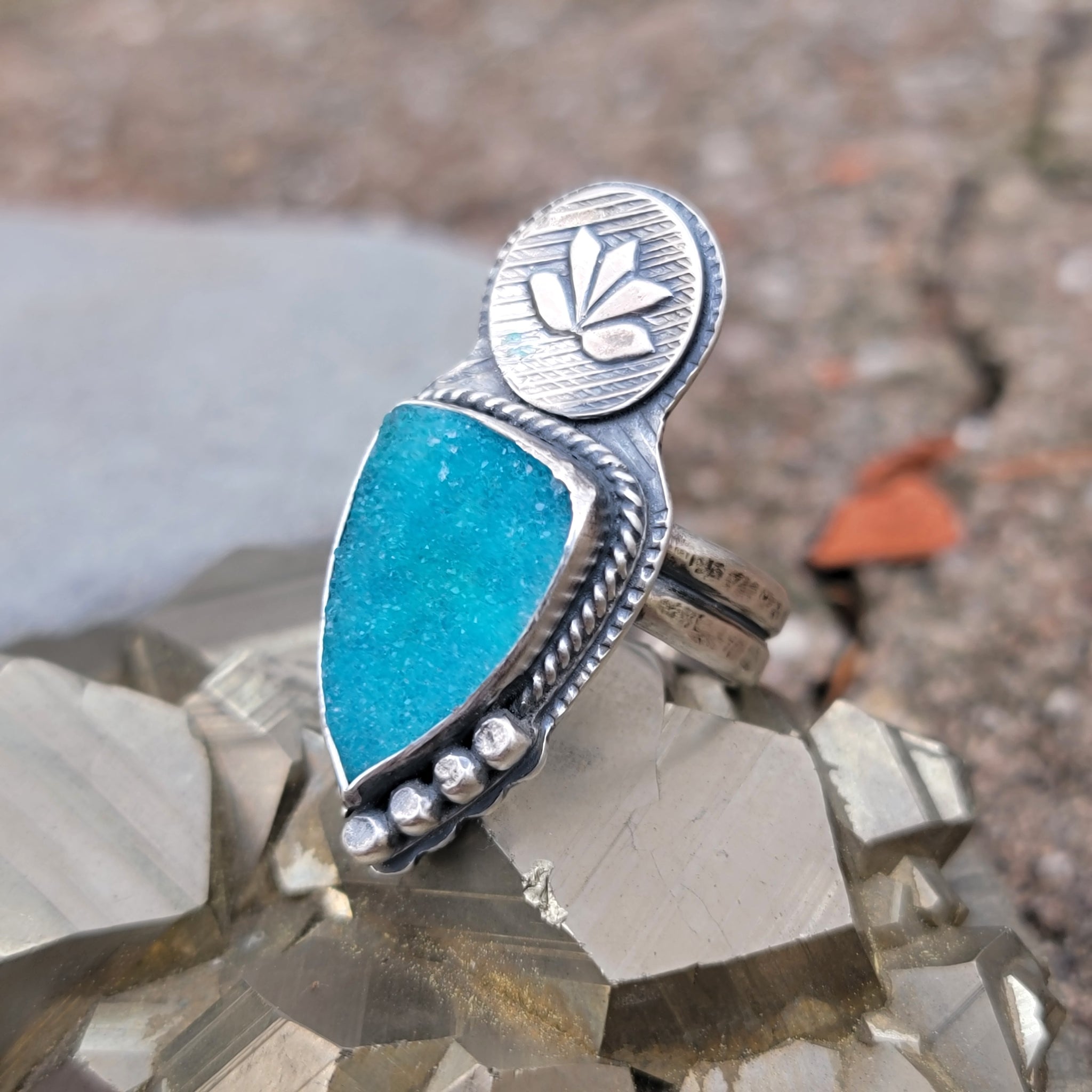 Chrysocolla Druzy Pendant & Ring Collection in Sterling Silver