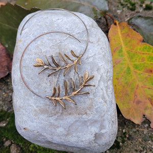 Leaf Cluster Hoop Earrings in Brass
