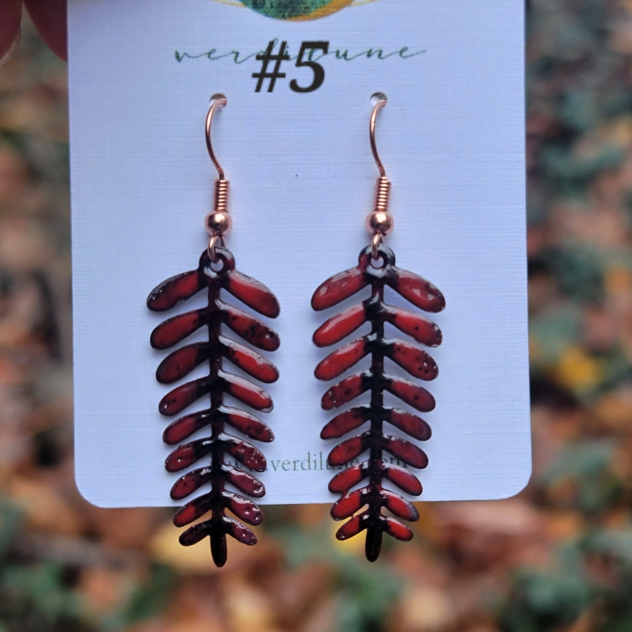 Enameled Fall Copper Fern Earrings