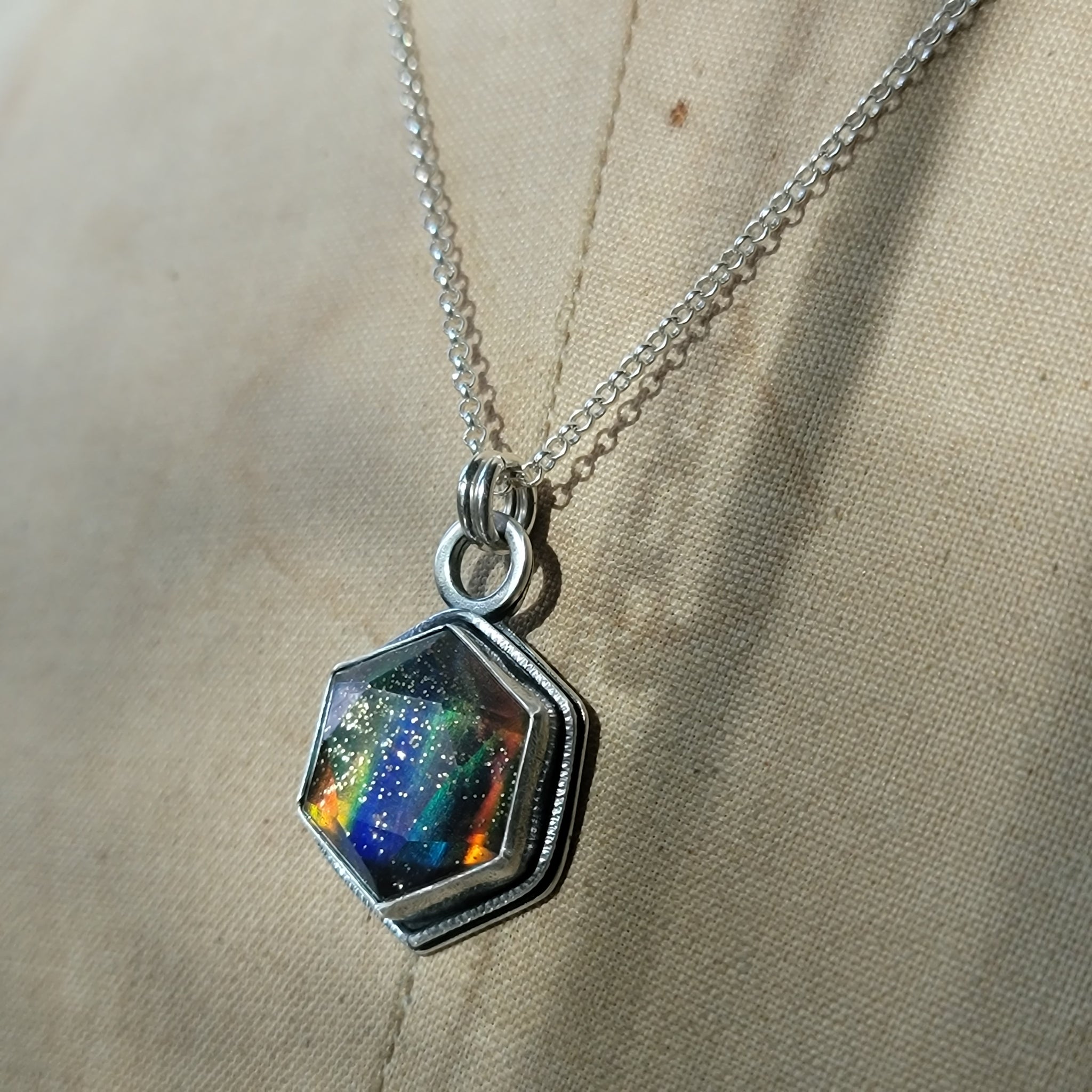 Crystal & Glitter Opal Doublet Pendant in Sterling Silver