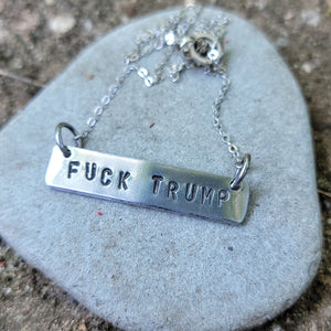 F*&k Trump Handstamped Aluminum Bar Necklace