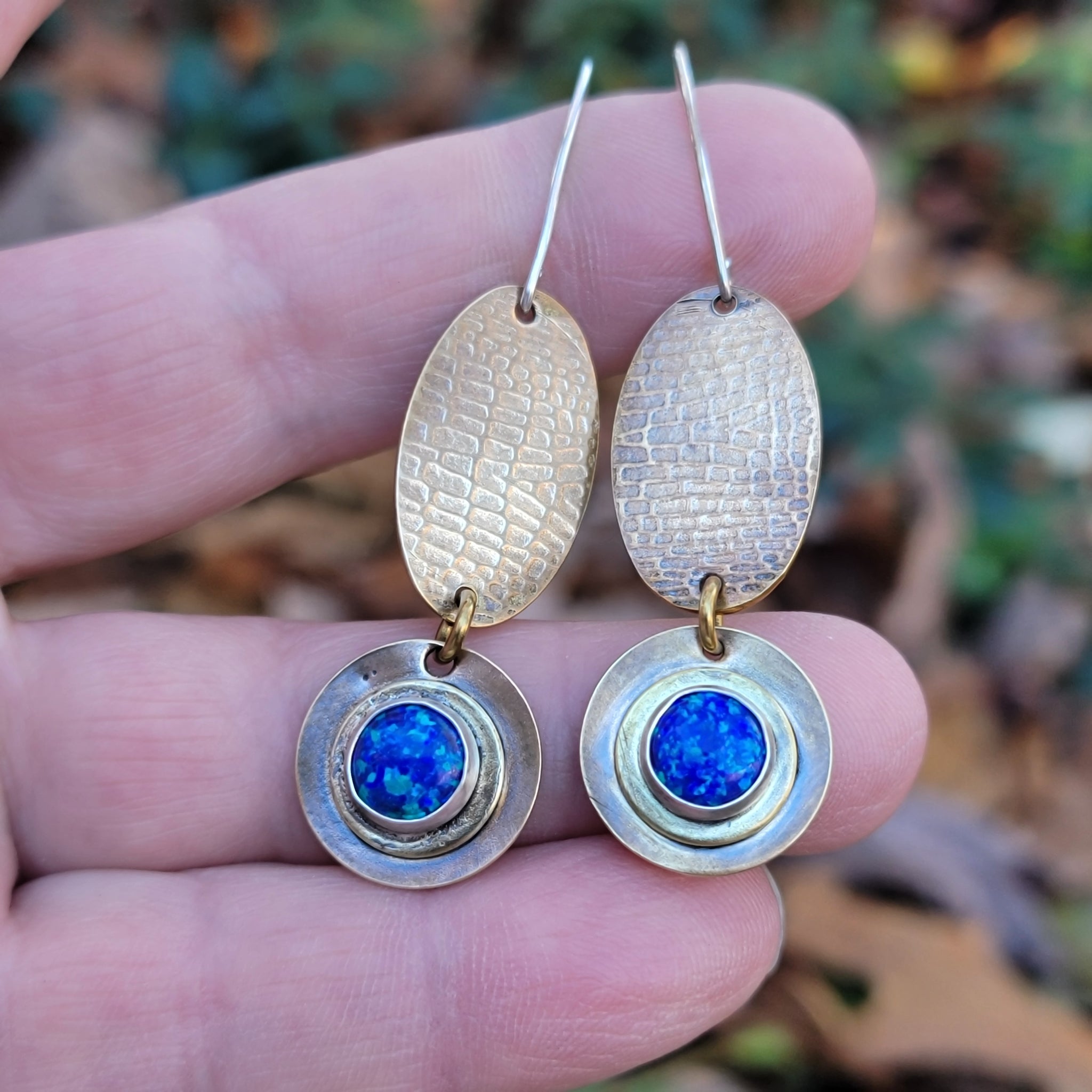 Brass & Opal Gemstone Dangle Earrings