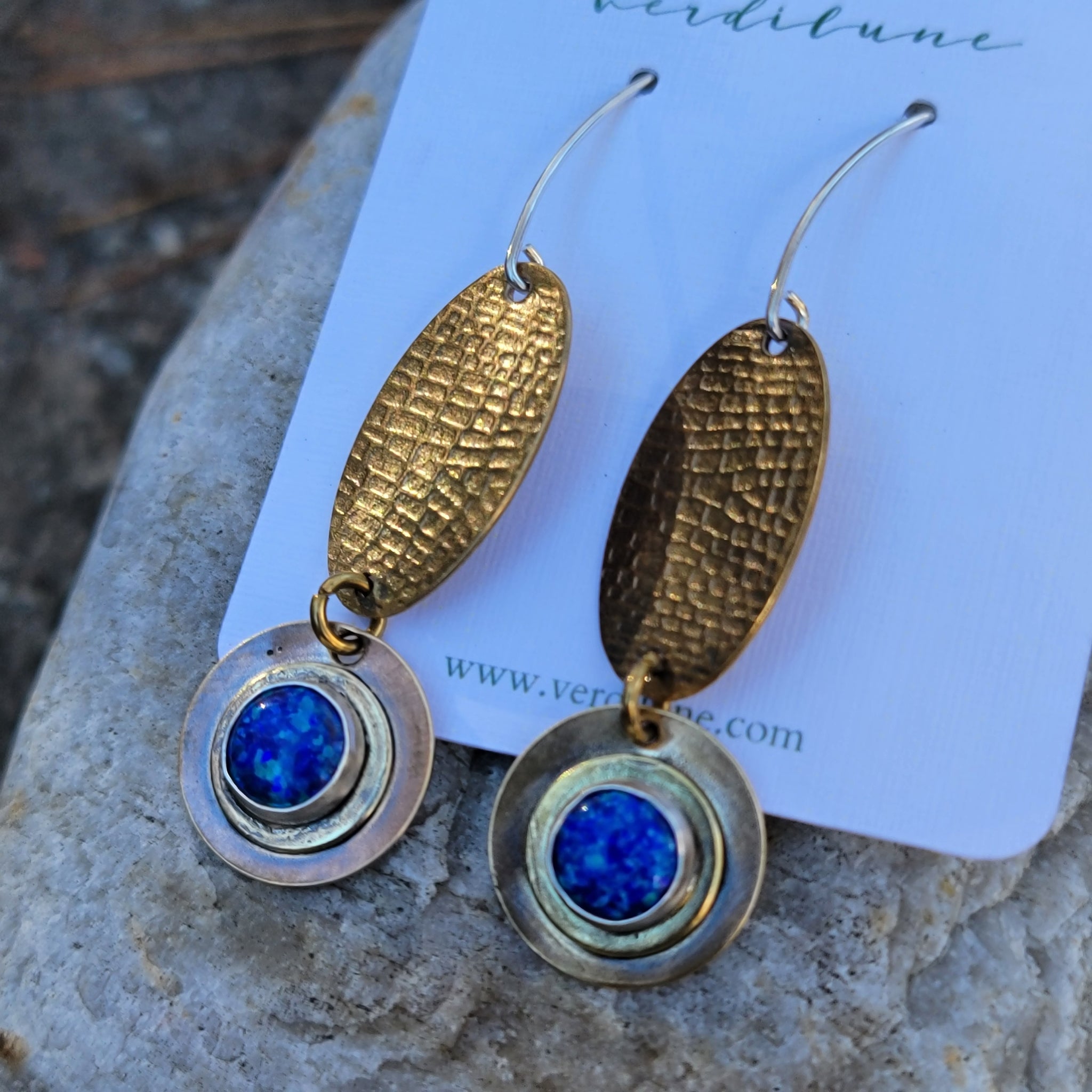 Brass & Opal Gemstone Dangle Earrings