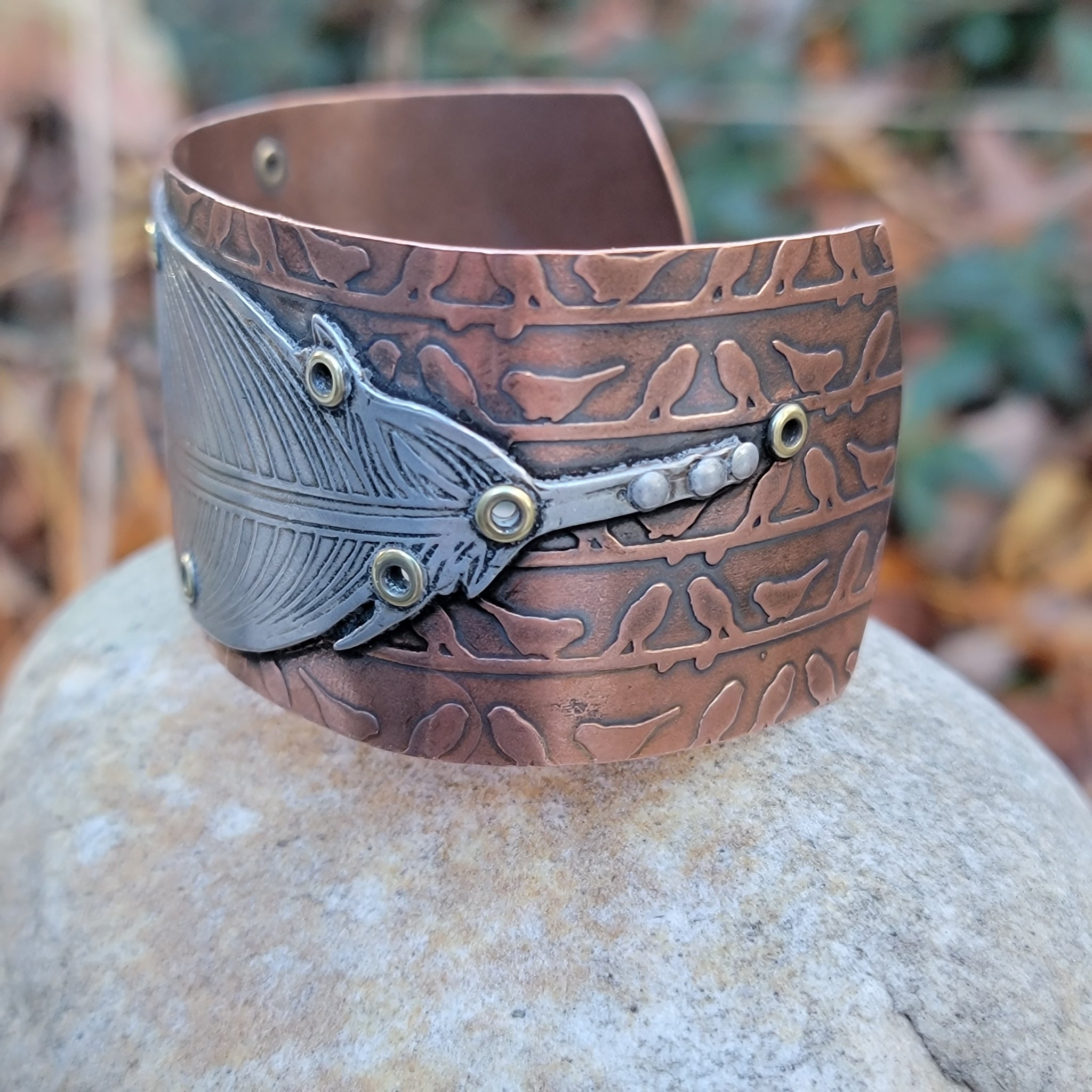 Riveted Feather Cuffs in Copper & Aluminum