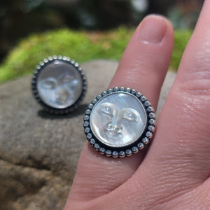 Mother of Pearl Moon Face Ring in Sterling Silver Size 6.5 & 7