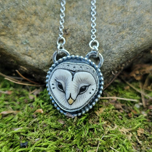 Barn Owl Pendants in Sterling Silver