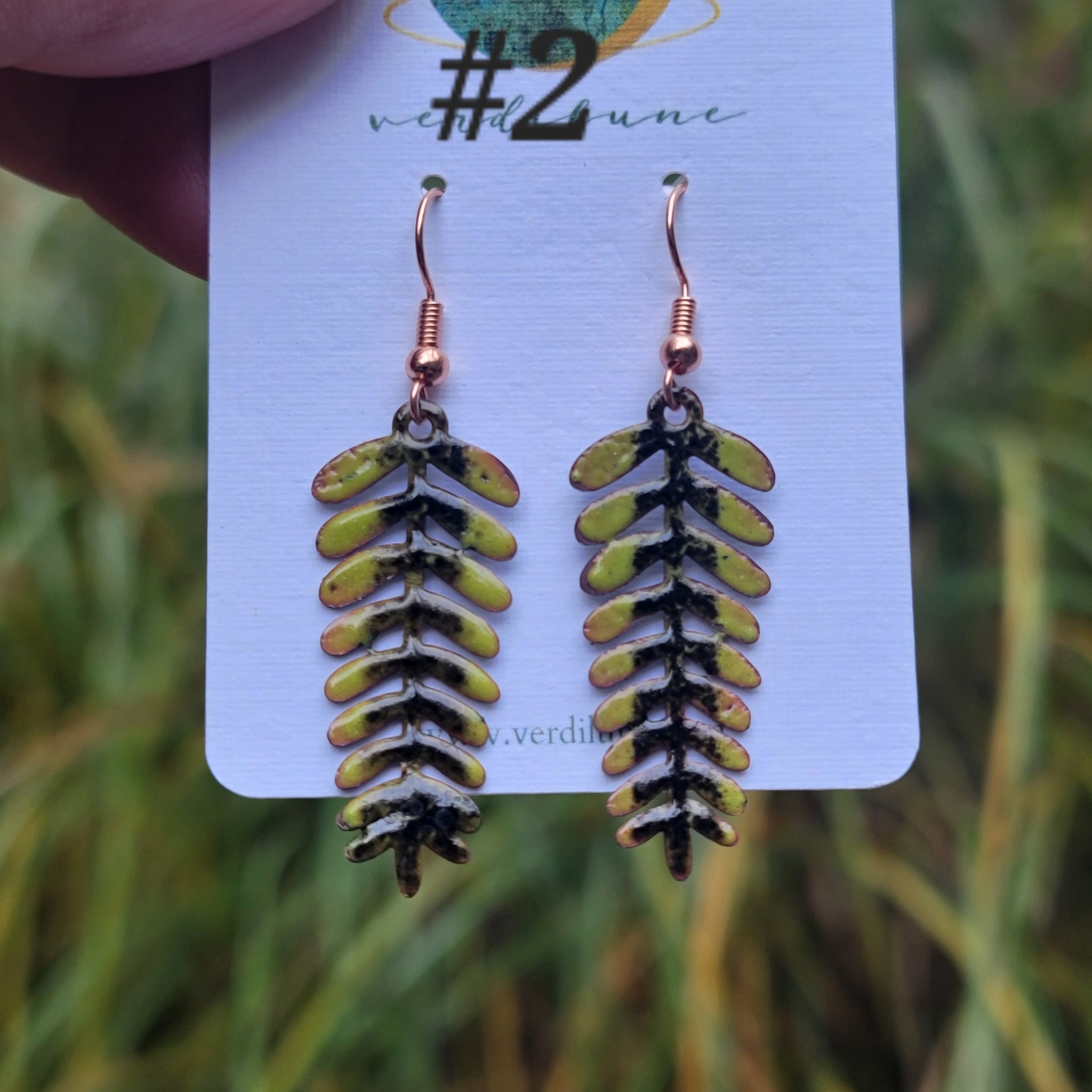 Enameled Fall Copper Fern Earrings