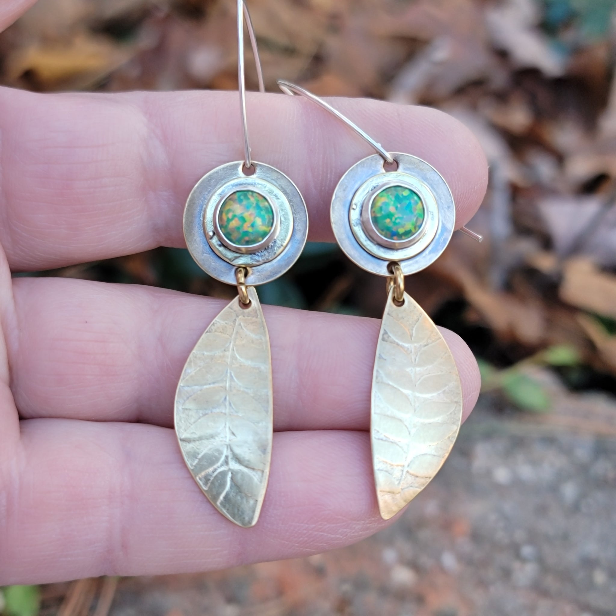 Brass & Opal Gemstone Dangle Earrings
