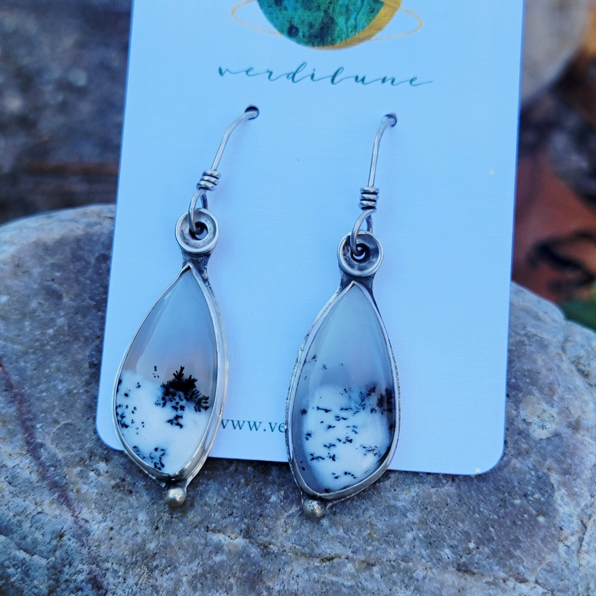 Dendritic Opal Gemstone Earrings in Sterling Silver
