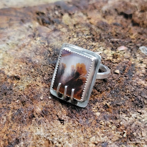 Dendritic Agate Ring in Sterling Silver Size 9.25