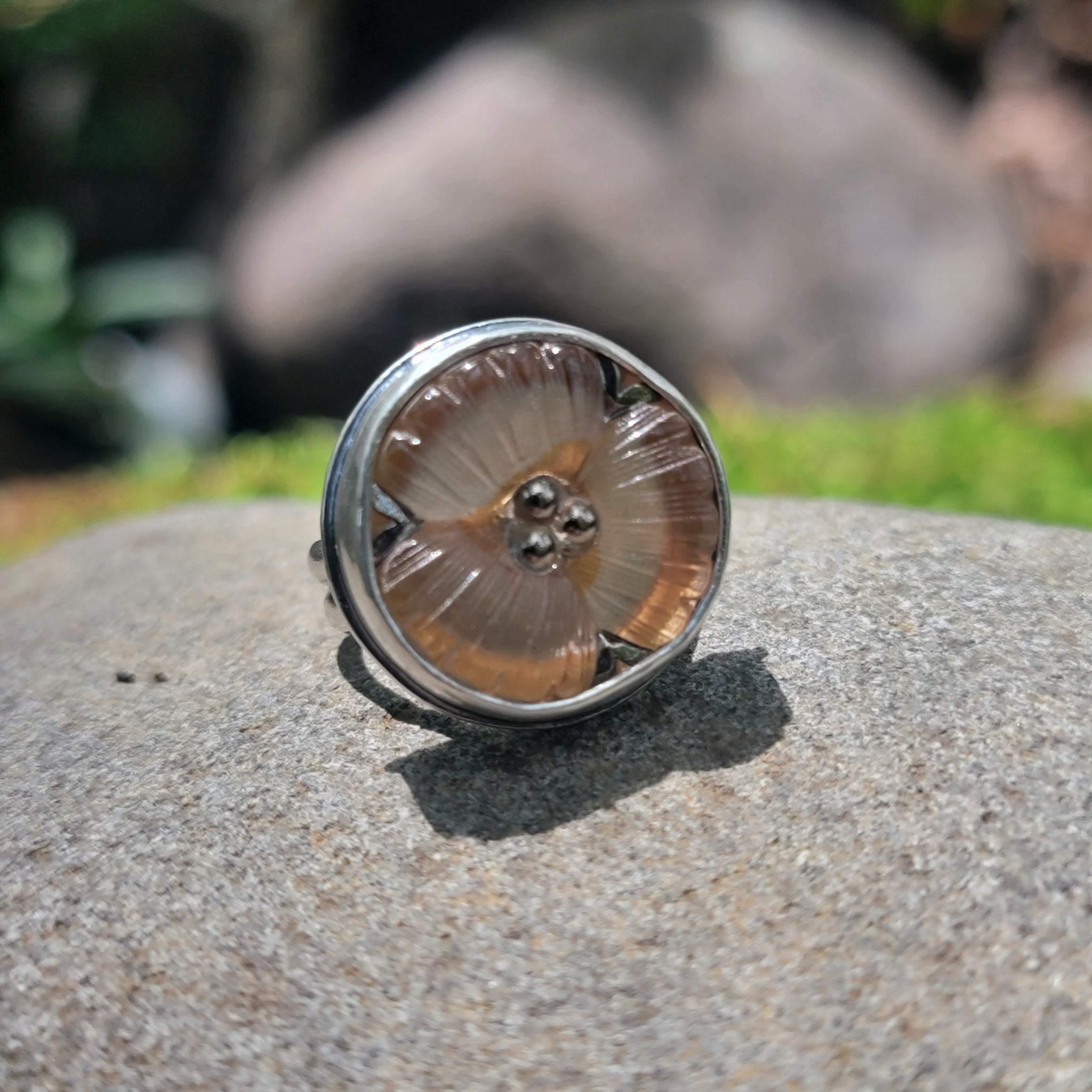 Peach Blossom Czech Glass Ring in Sterling Silver