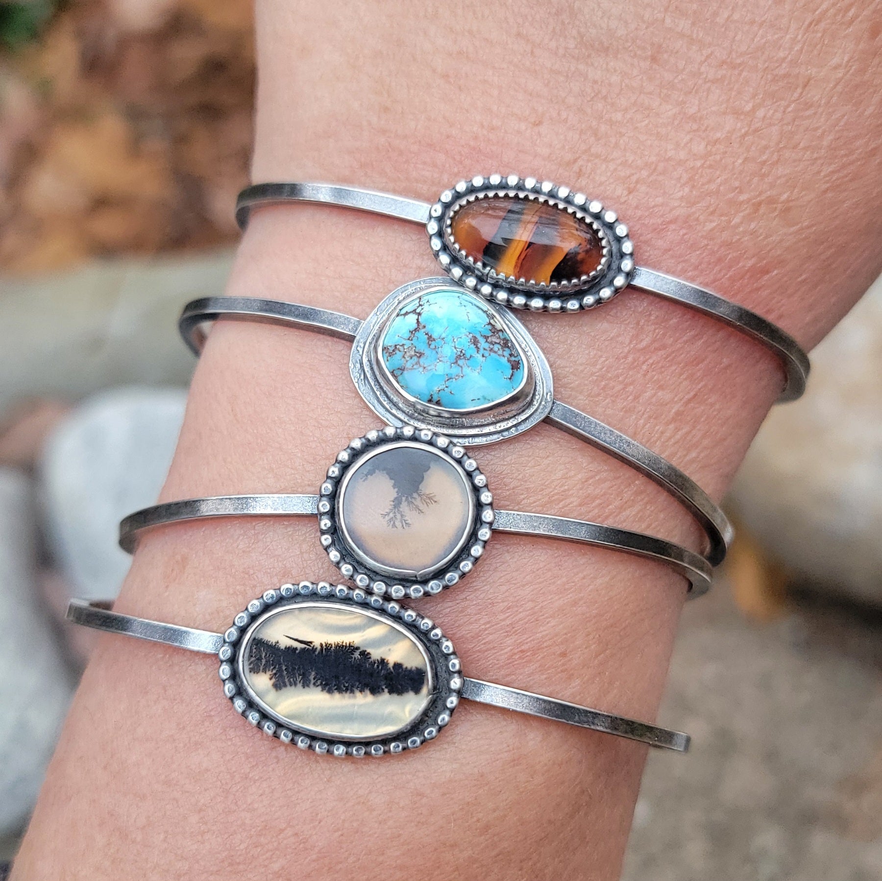 Gemstone Cuff Bracelet Collection in Sterling Silver