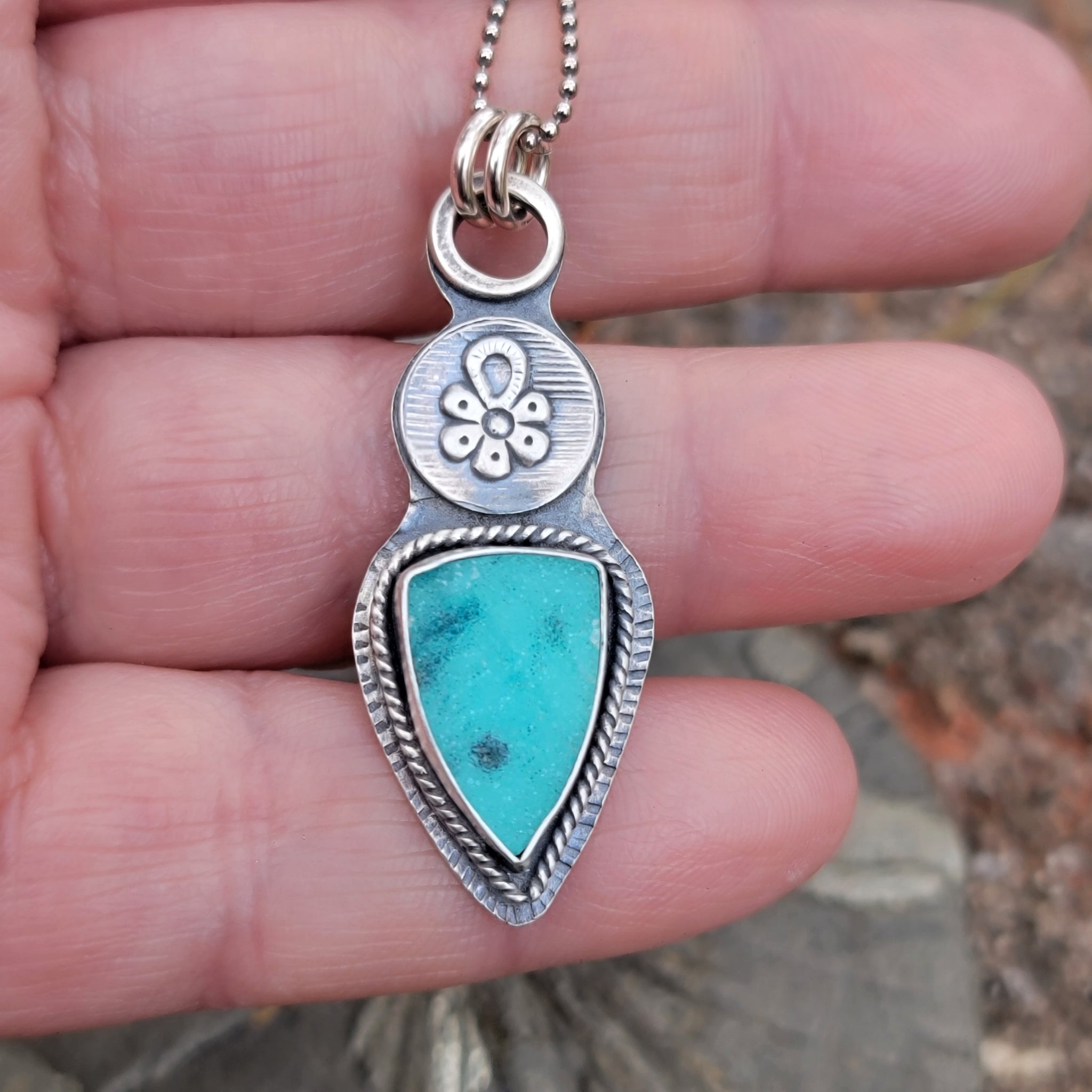 Chrysocolla Druzy Pendant & Ring Collection in Sterling Silver