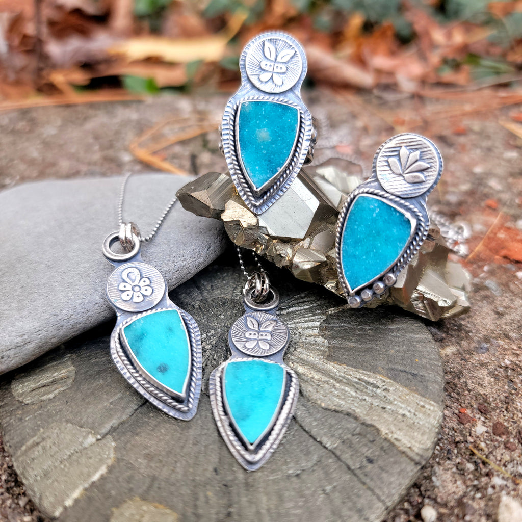 Chrysocolla Druzy Pendant & Ring Collection in Sterling Silver