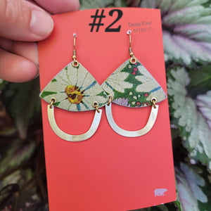 Emroidered Flowers Collection - Repurposed Vintage Tin Earrings