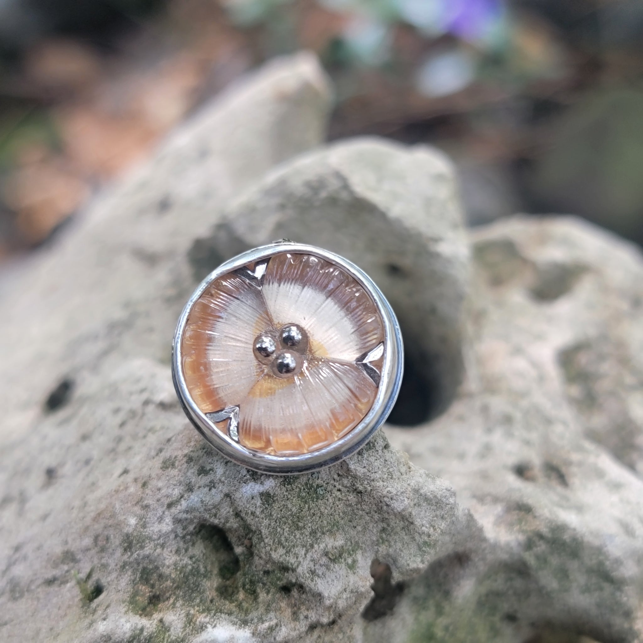 Peach Blossom Czech Glass Ring in Sterling Silver