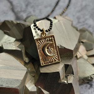 Mystical Tiny Tarot Moon & Star Pendant - Gold Plated with Cubic Zirconia