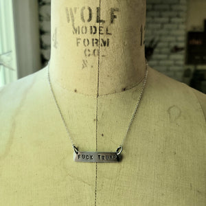 F*&k Trump Handstamped Aluminum Bar Necklace