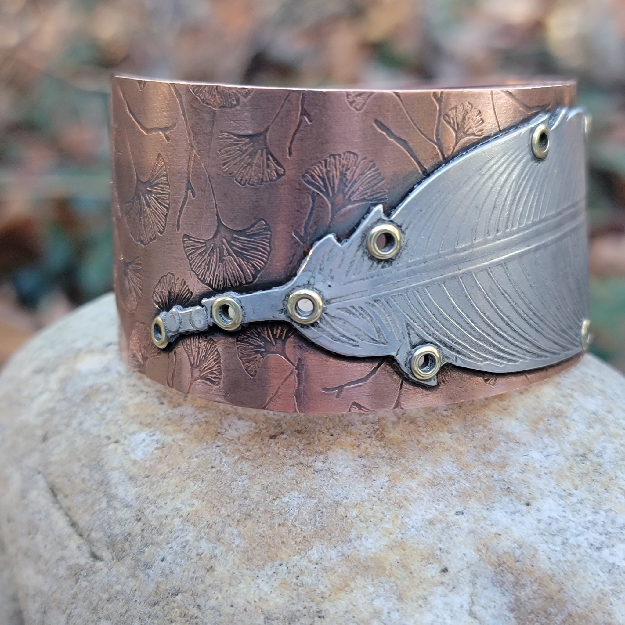 Riveted Feather Cuffs in Copper & Aluminum