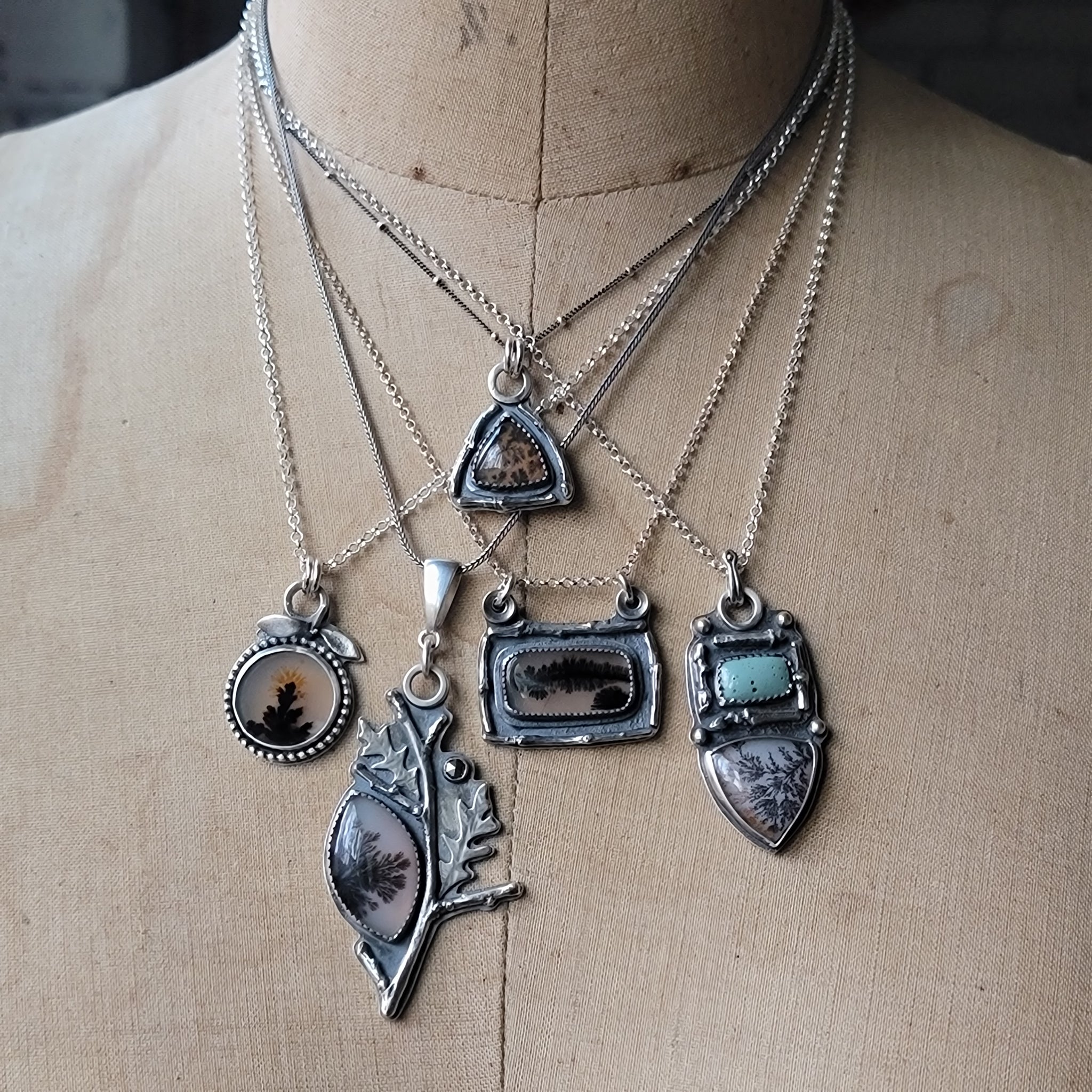 Dendritic Agate Pendant Collection in Sterling Silver