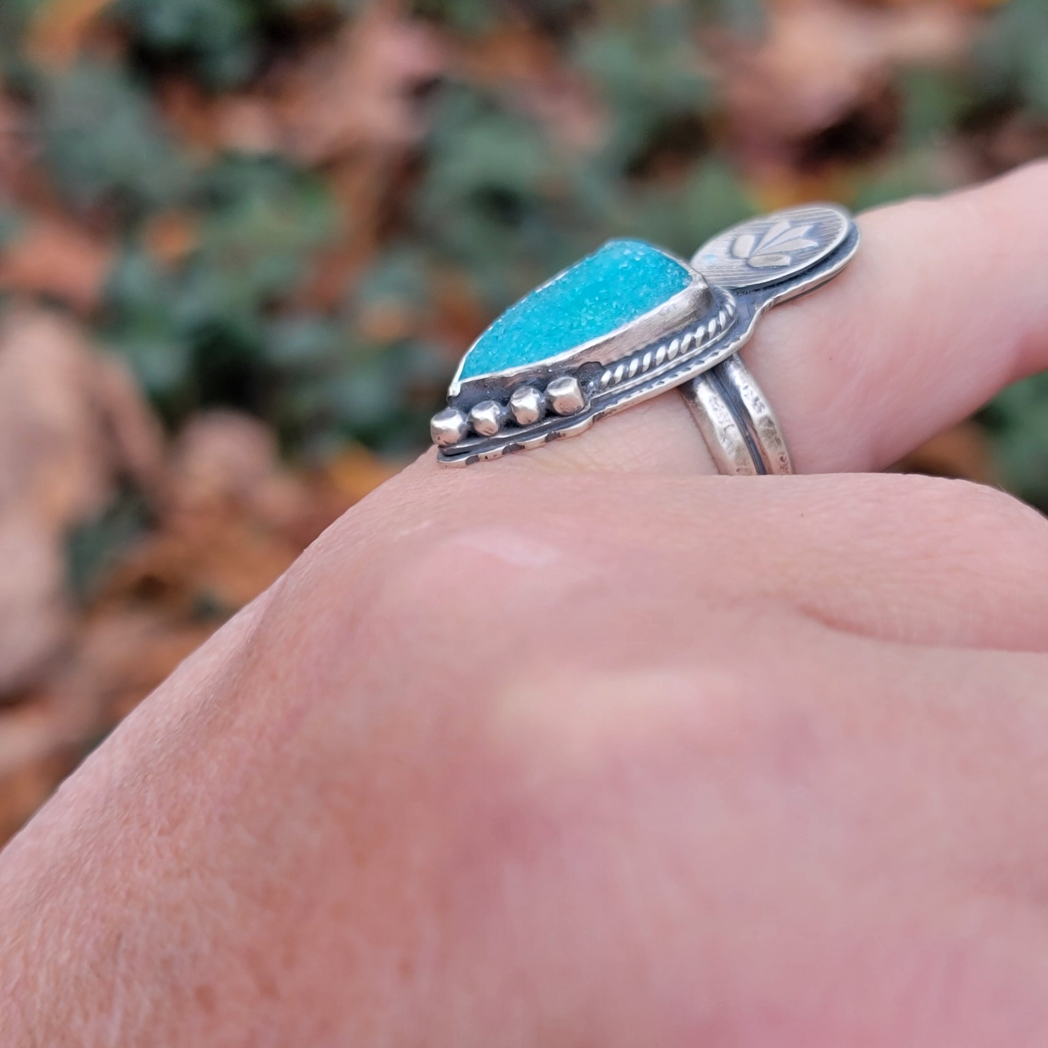 Chrysocolla Druzy Pendant & Ring Collection in Sterling Silver