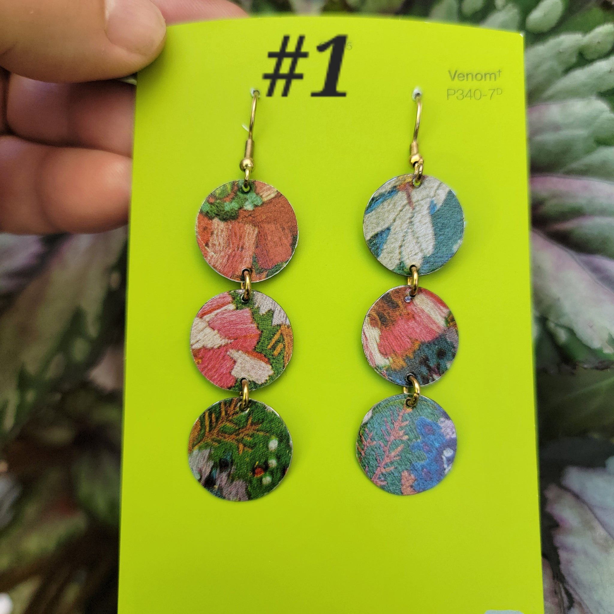 Emroidered Flowers Collection - Repurposed Vintage Tin Earrings