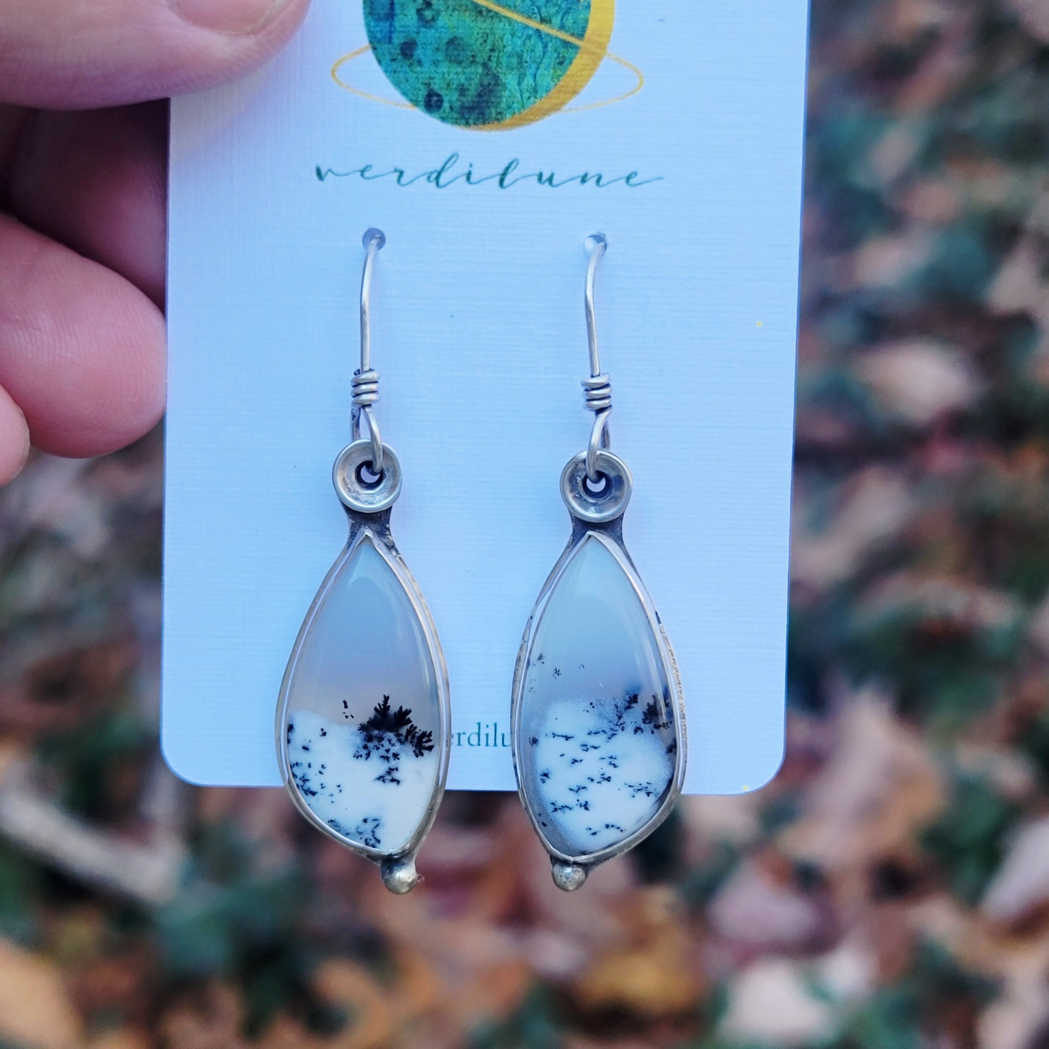 Dendritic Opal Gemstone Earrings in Sterling Silver