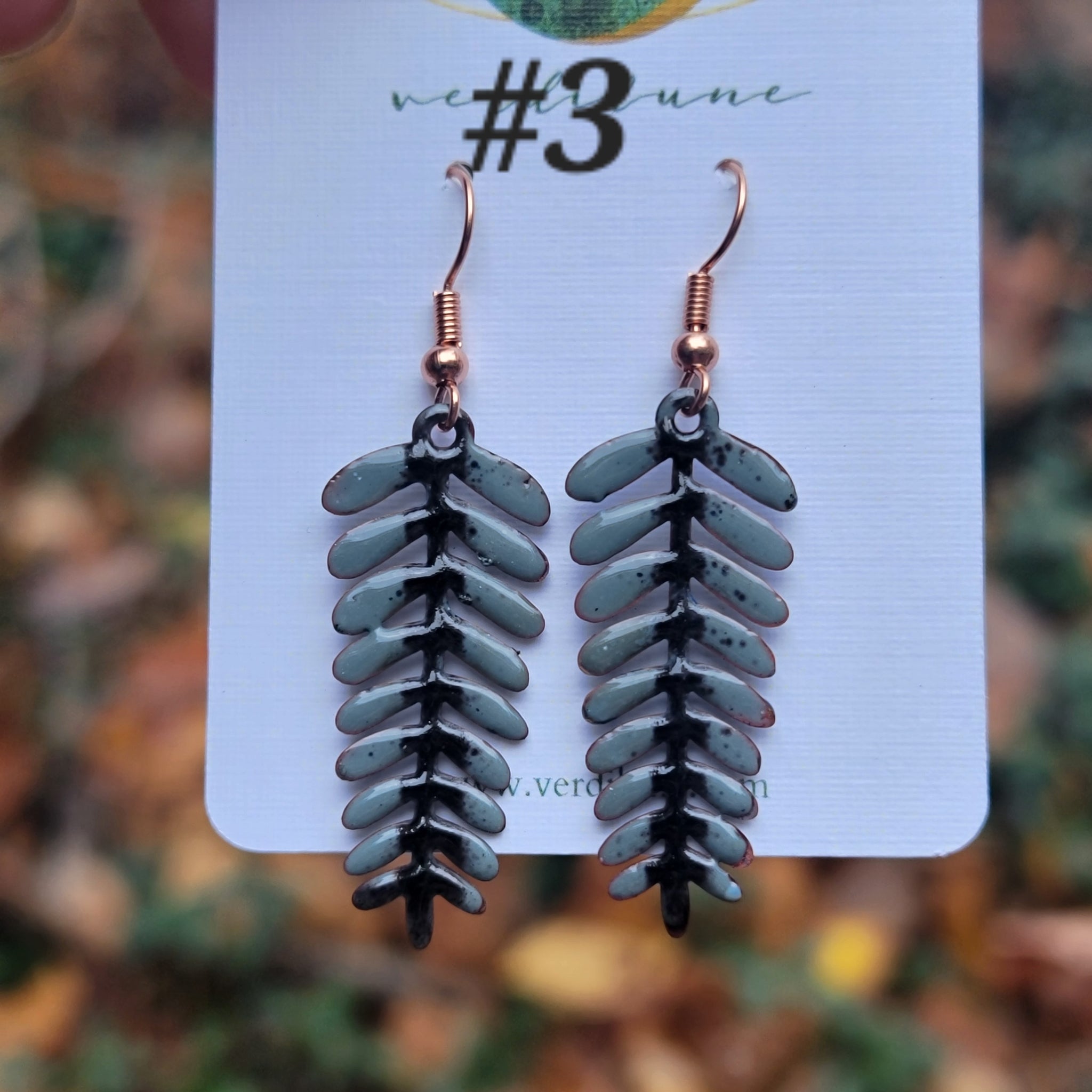 Enameled Fall Copper Fern Earrings