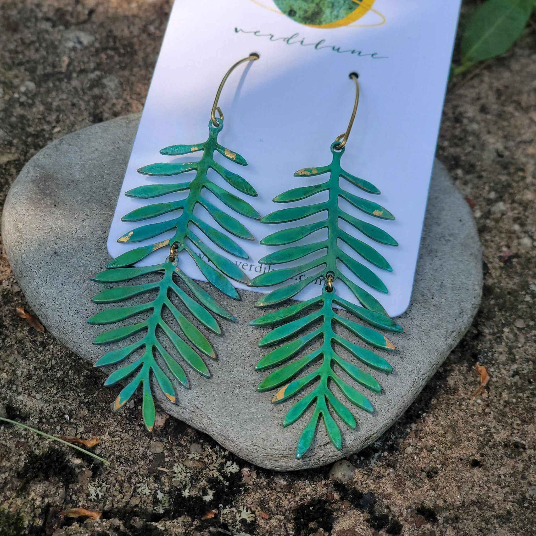 Sultry Summer Fern Dangle Earrings with Verdigris Patina