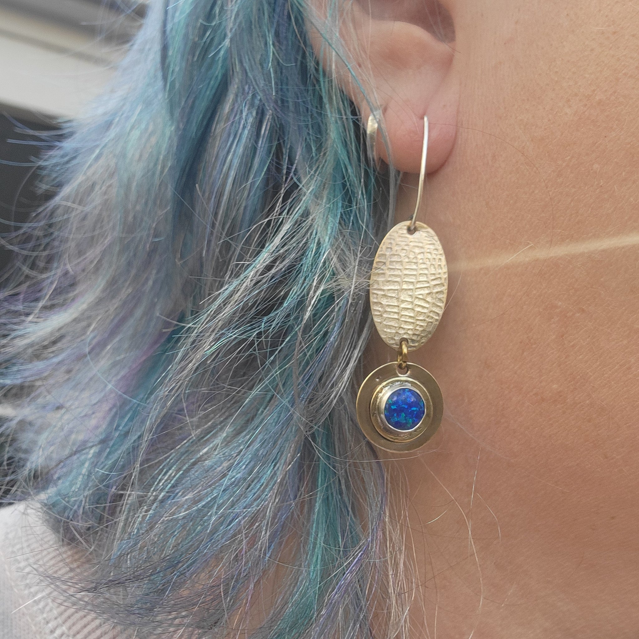 Brass & Opal Gemstone Dangle Earrings