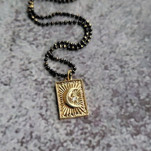 Mystical Tiny Tarot Moon & Star Pendant - Gold Plated with Cubic Zirconia