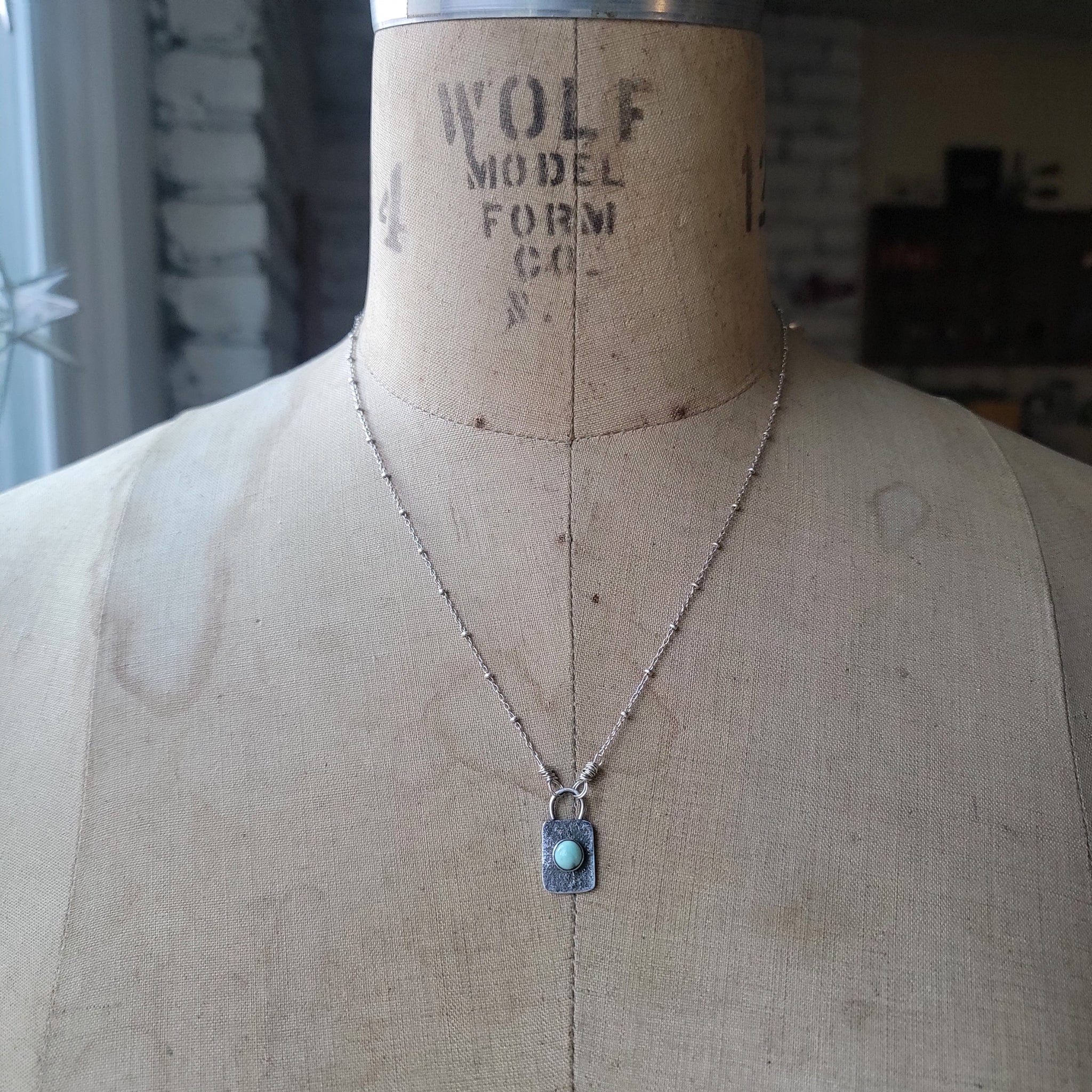 Tiny Turquoise Tag Necklace in Sterling Silver