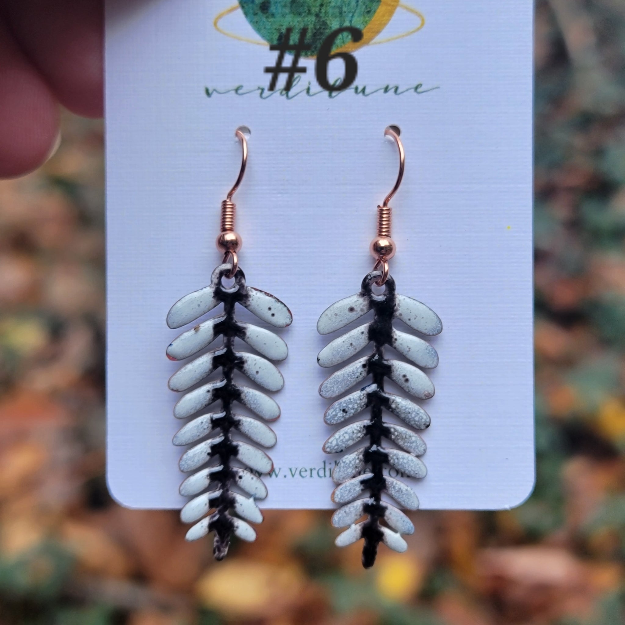 Enameled Fall Copper Fern Earrings