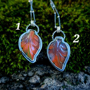 Carved Opal Autumn Leaf Pendants in Sterling Silver