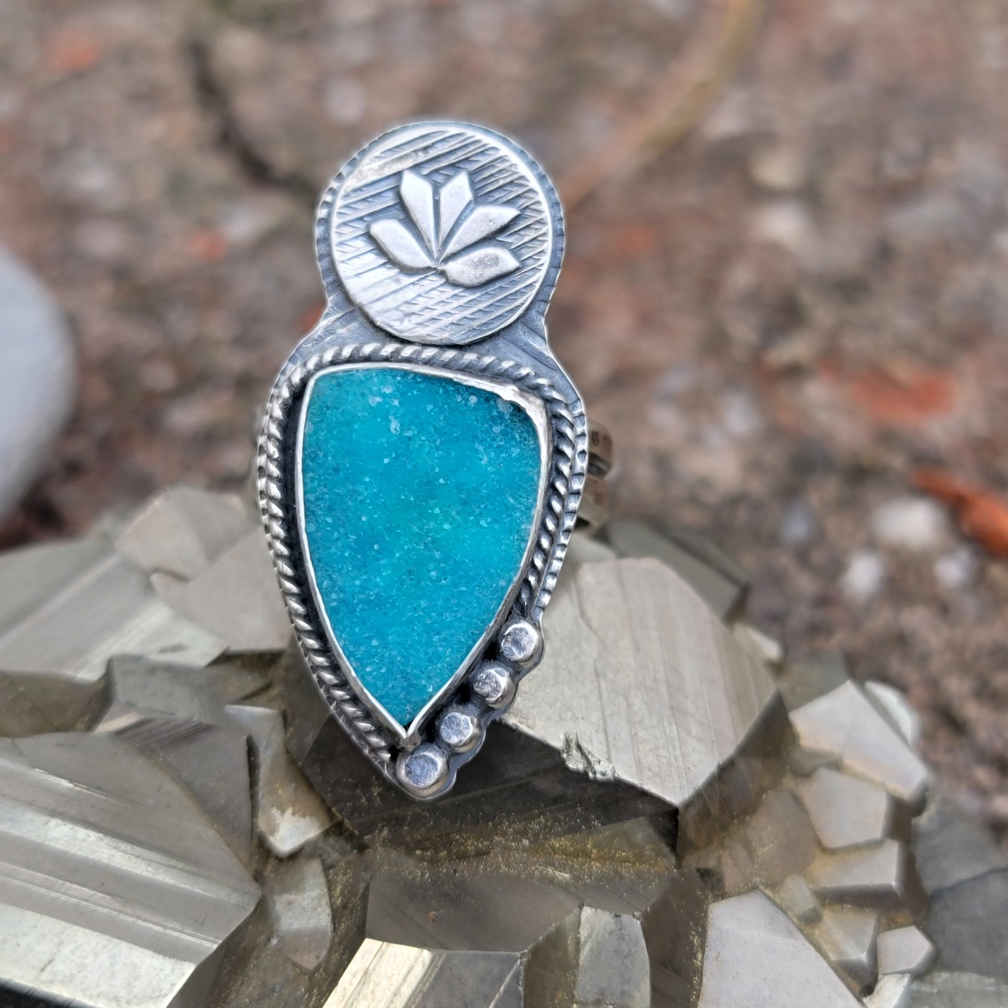 Chrysocolla Druzy Pendant & Ring Collection in Sterling Silver