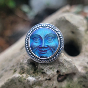 Czech Glass Moon Face Rings in Sterling Silver Silver