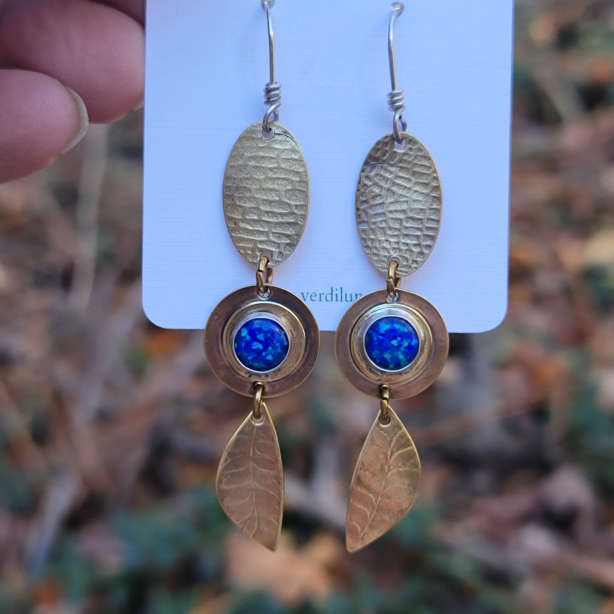 Brass & Opal Gemstone Dangle Earrings