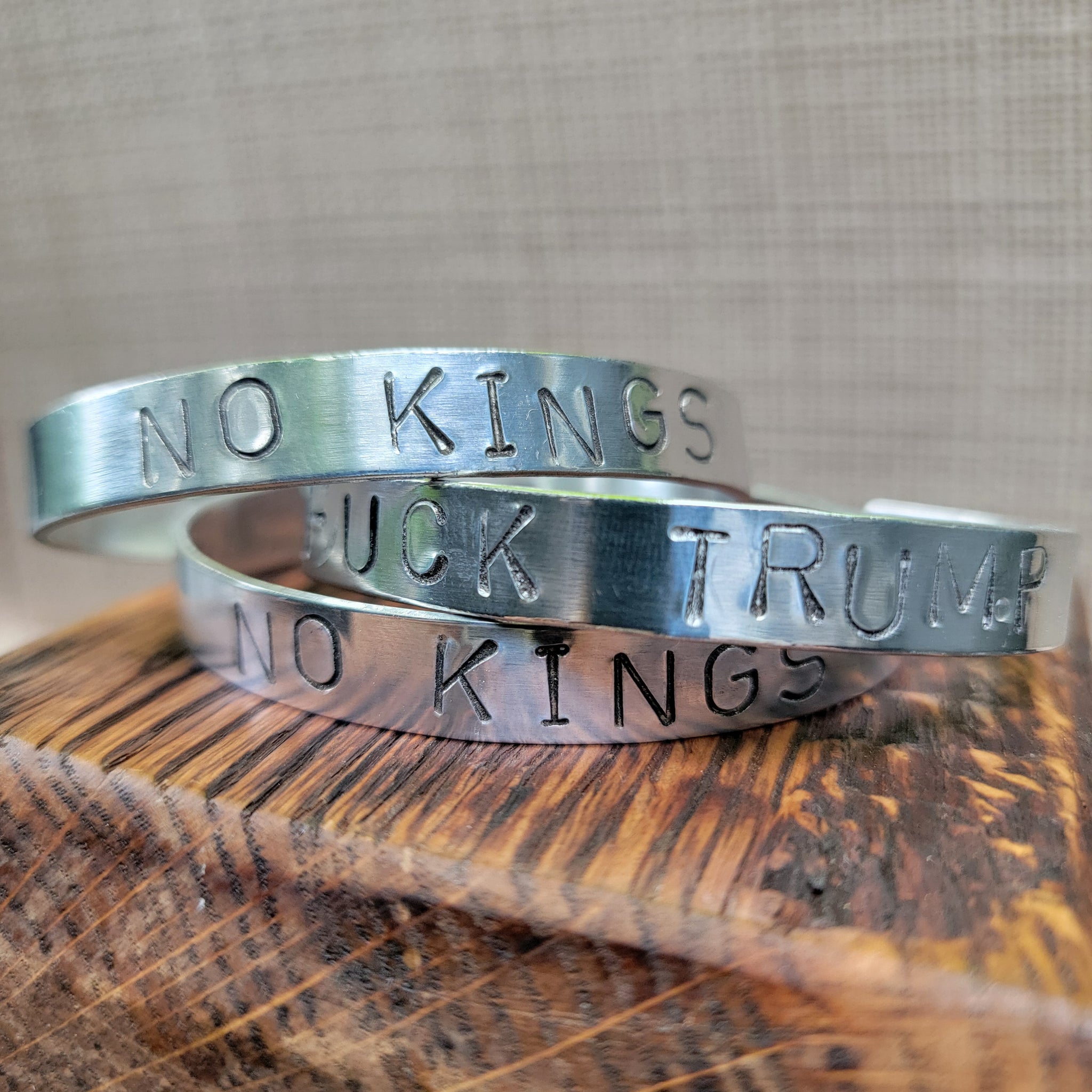F*&k Trump / No Kings Handstamped Aluminum Cuff Bracelet