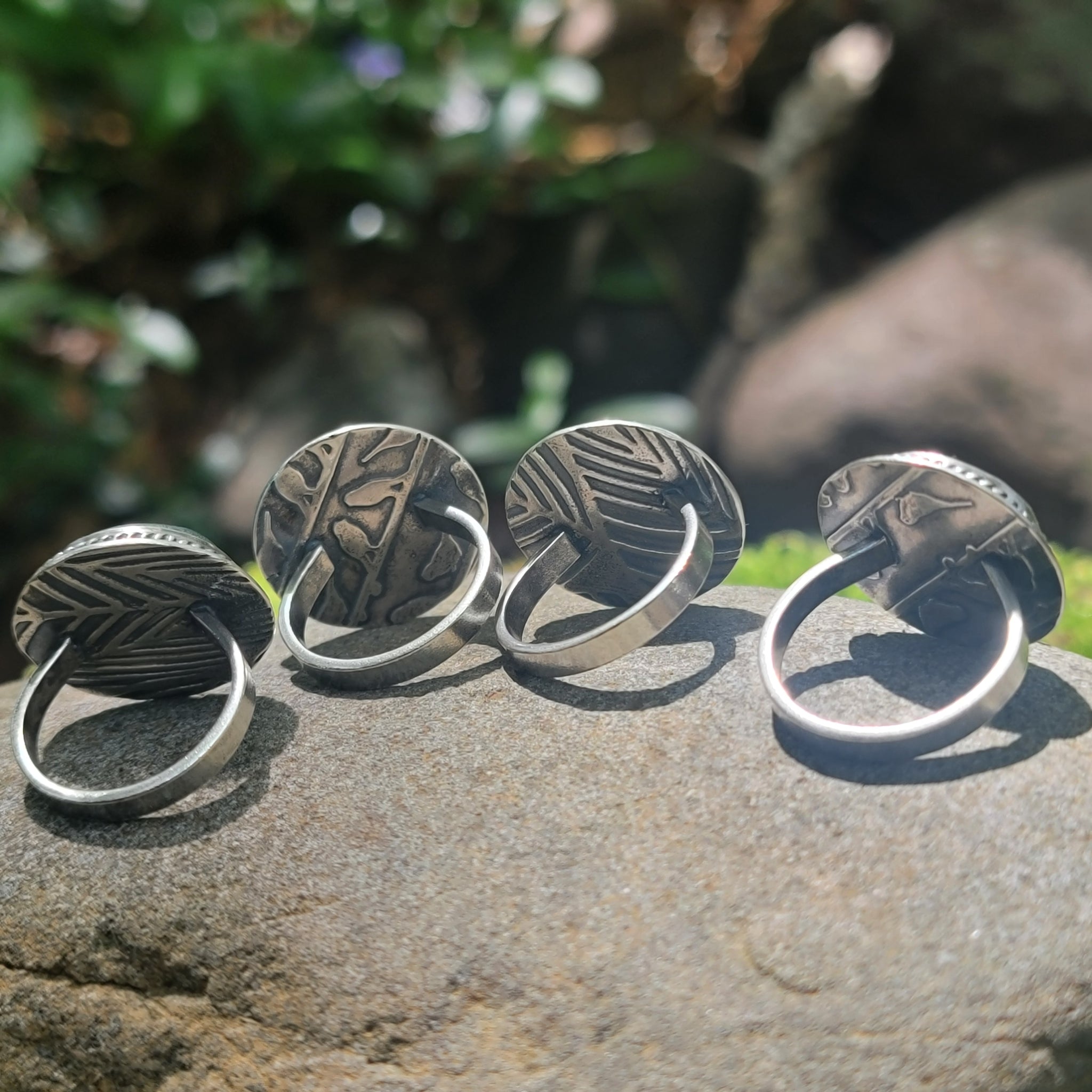 Czech Glass Moon Face Rings in Sterling Silver Silver