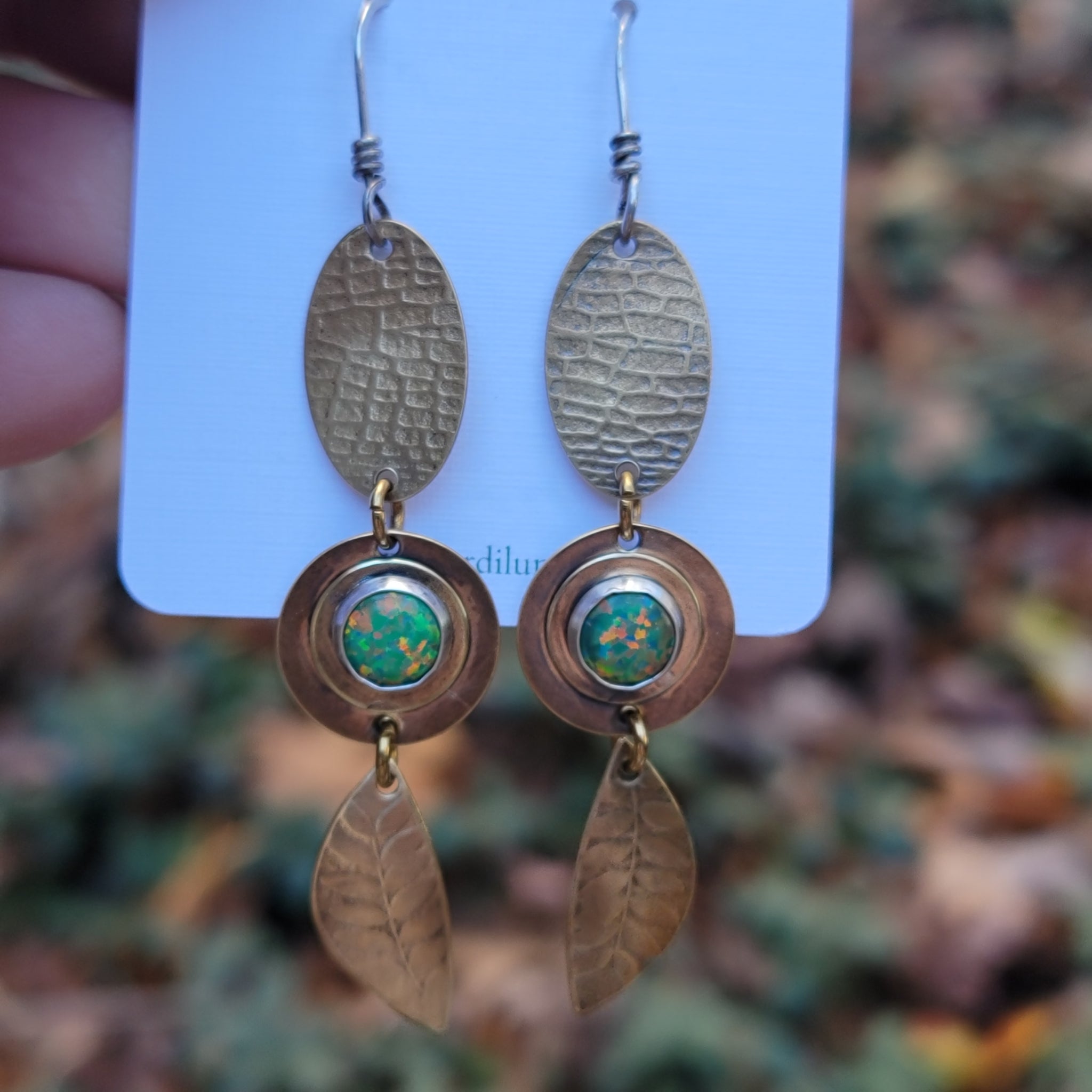 Brass & Opal Gemstone Dangle Earrings