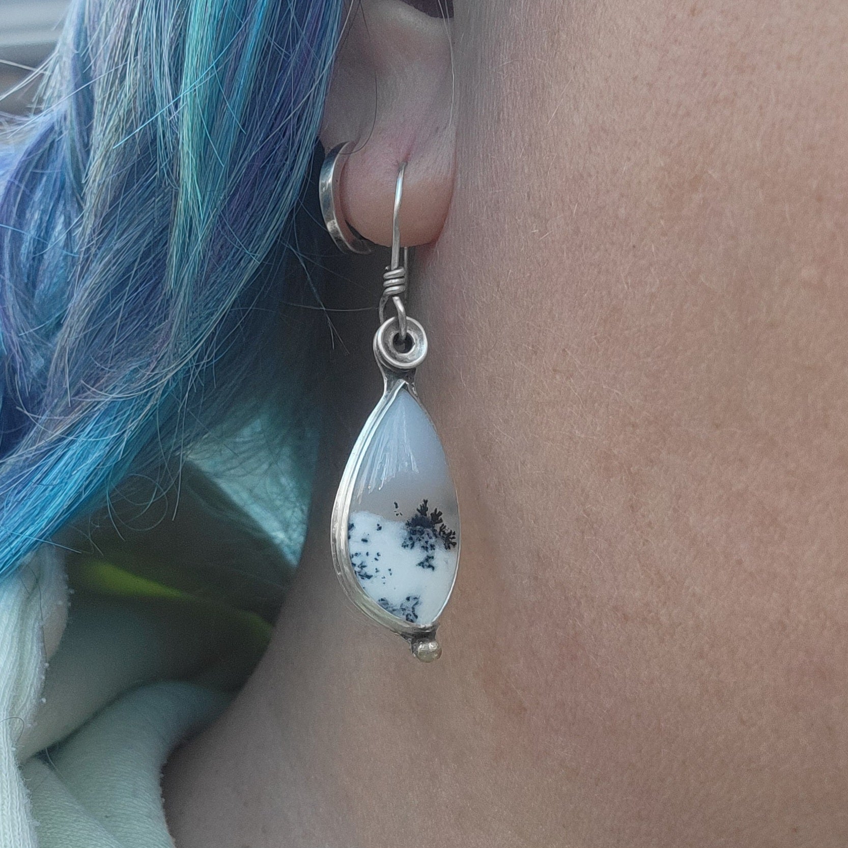 Dendritic Opal Gemstone Earrings in Sterling Silver
