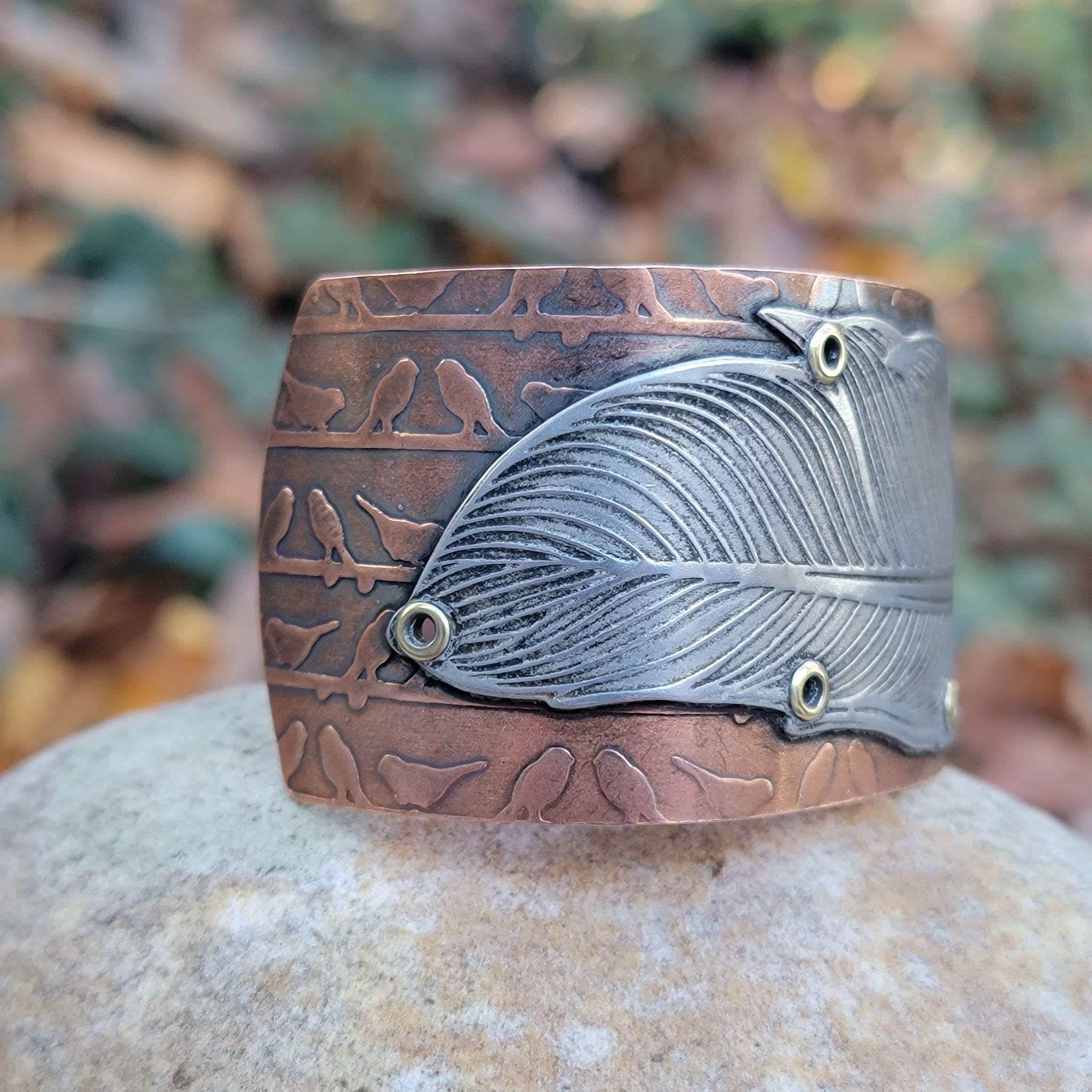 Riveted Feather Cuffs in Copper & Aluminum