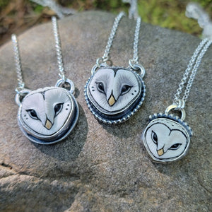 Barn Owl Pendants in Sterling Silver
