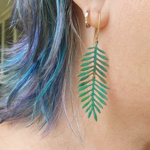 Sultry Summer Fern Dangle Earrings with Verdigris Patina