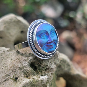 Czech Glass Moon Face Rings in Sterling Silver Silver