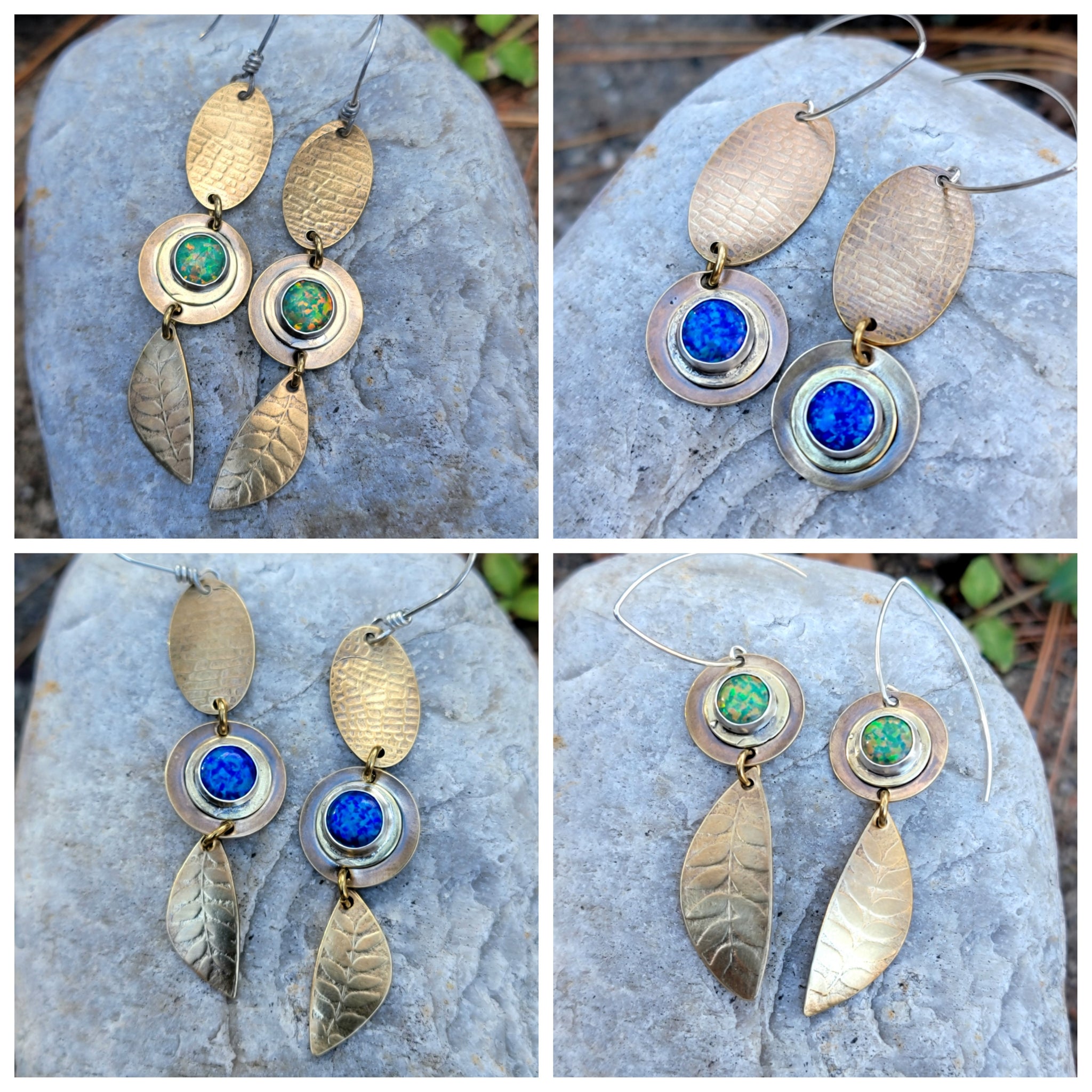 Brass & Opal Gemstone Dangle Earrings