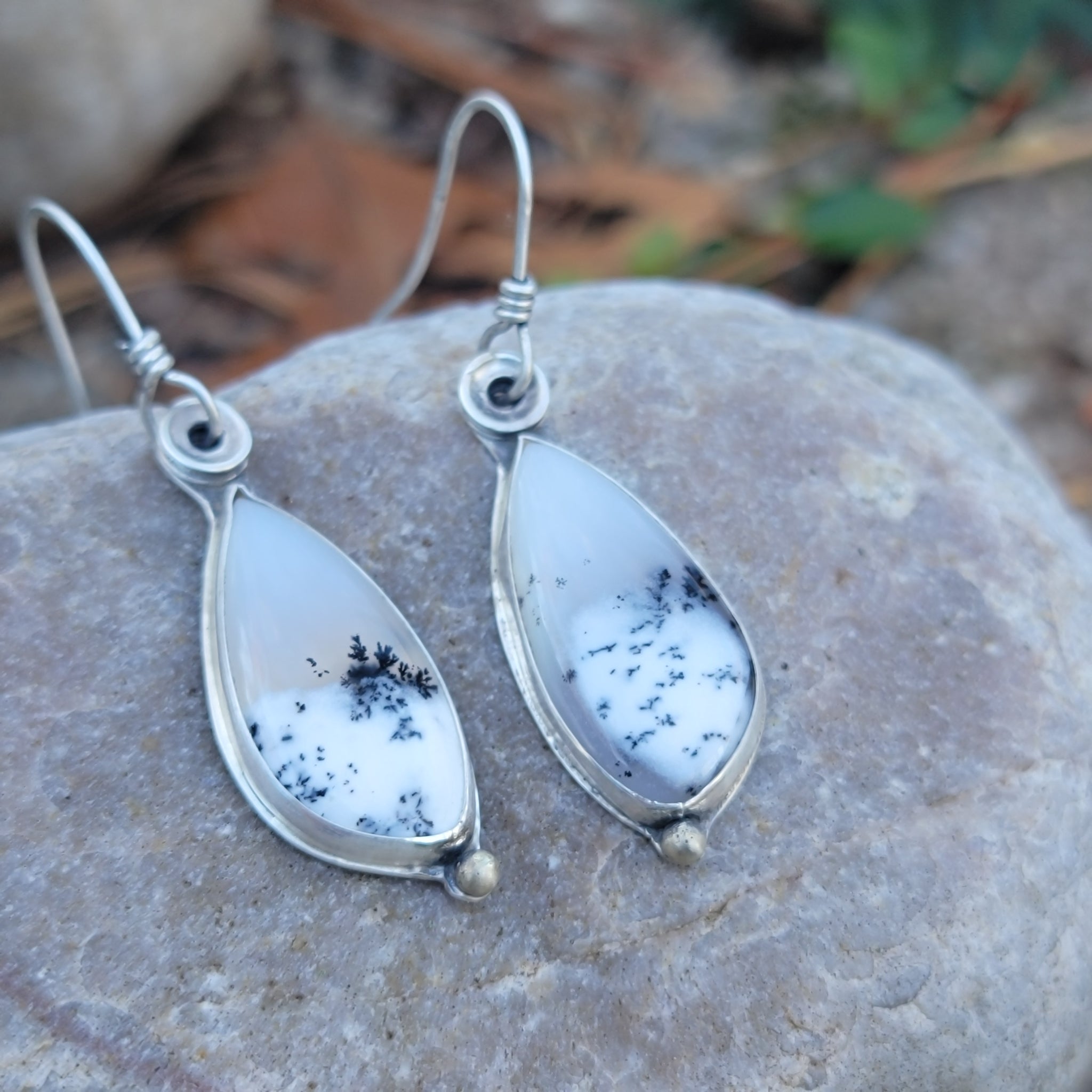 Dendritic Opal Gemstone Earrings in Sterling Silver