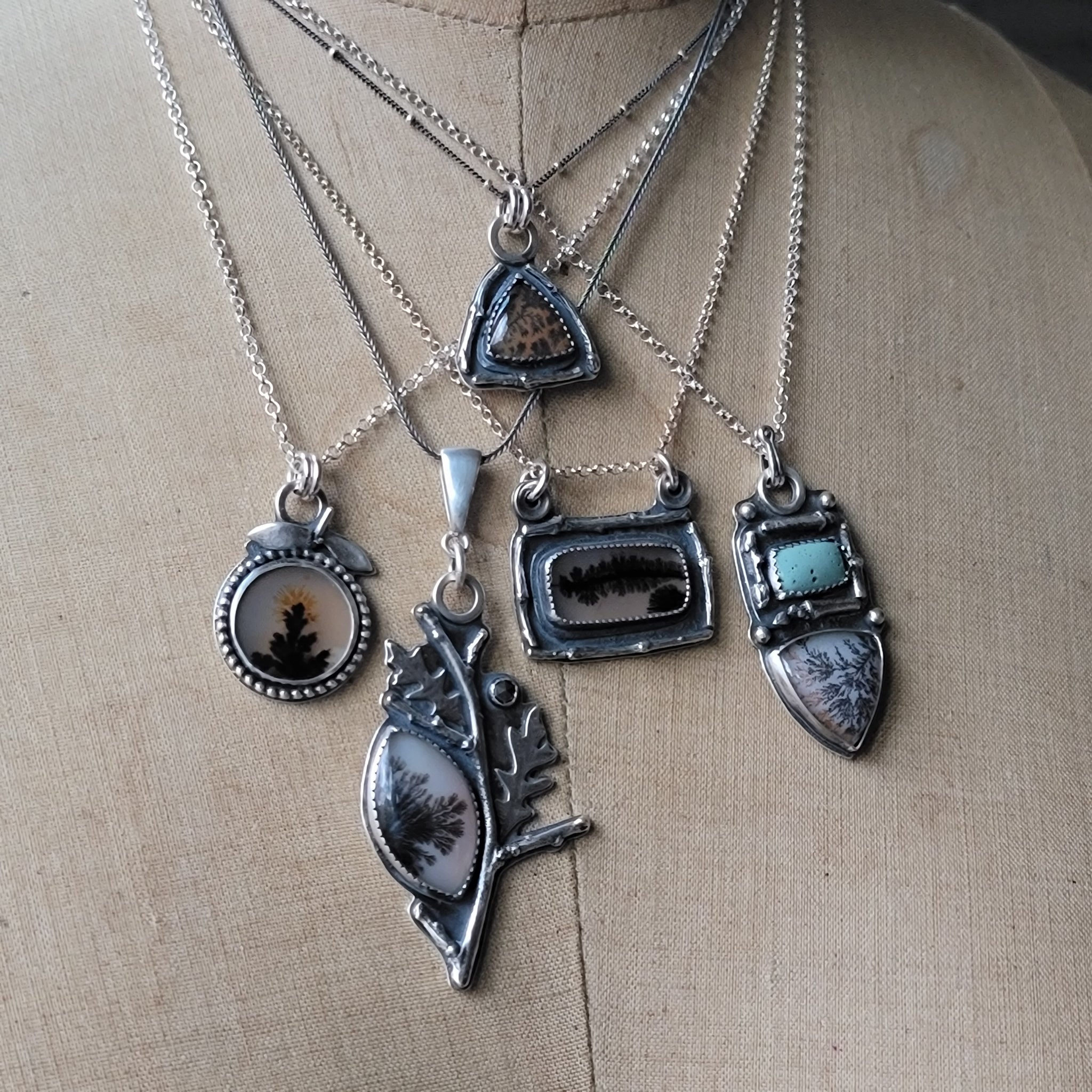 Dendritic Agate Pendant Collection in Sterling Silver