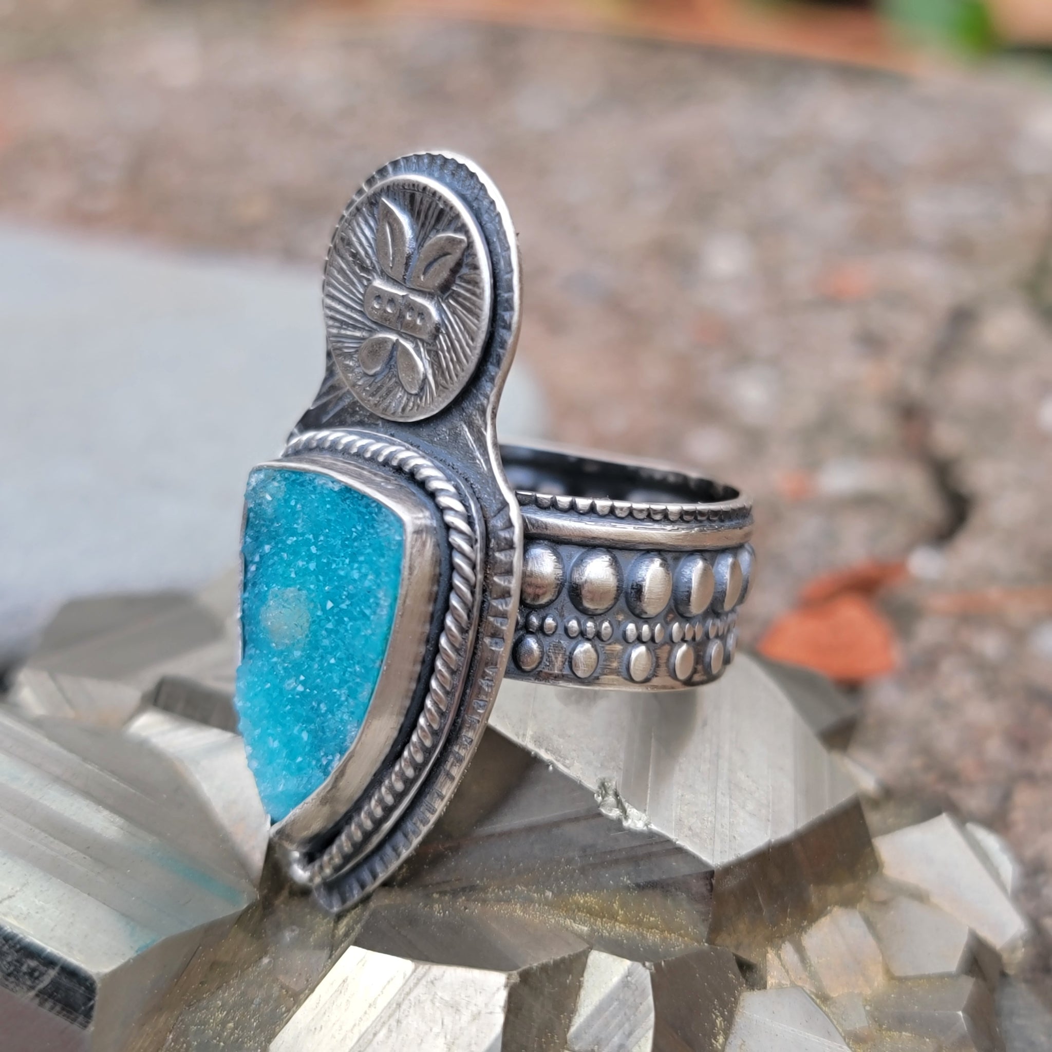Chrysocolla Druzy Pendant & Ring Collection in Sterling Silver