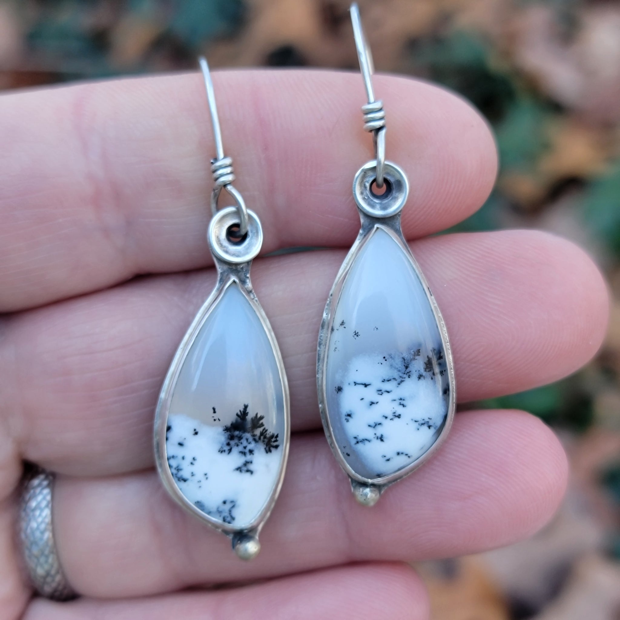 Dendritic Opal Gemstone Earrings in Sterling Silver